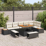 vidaXL Tuinbank Set met kussen met opslag 9 pcs Zwart Poly rattan