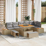 vidaXL Tuinbank Set met kussen met opslag 9 pcs Zwart Poly rattan