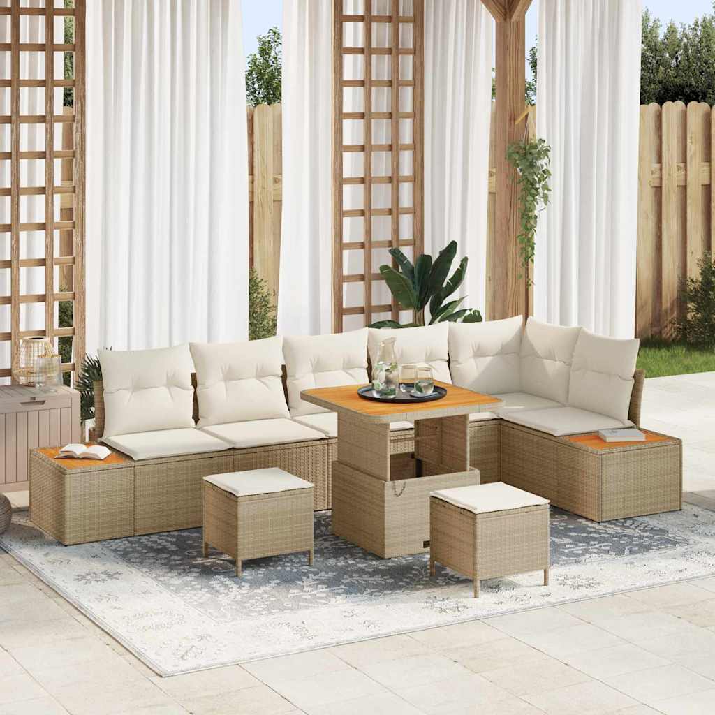 vidaXL Tuinbank Set met kussen met opslag 9 pcs Zwart Poly rattan