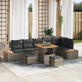 vidaXL Tuinbank Set met kussen met opslag 9 pcs Zwart Poly rattan