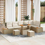 vidaXL Tuinbank Set met kussen met opslag 9 pcs Zwart Poly rattan