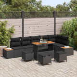 vidaXL Tuinbank Set met kussen met opslag 9 pcs Zwart Poly rattan