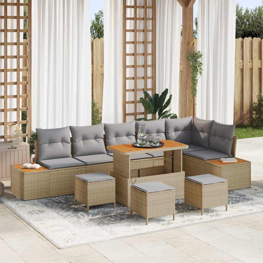 vidaXL Tuinbank Set met kussen met opslag 9 pcs Zwart Poly rattan