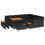 vidaXL Tuinbank Set met kussen met opslag 12 pcs Zwart Poly rattan