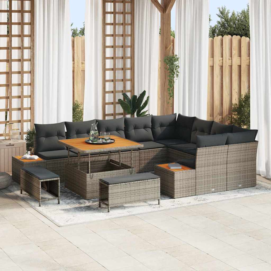 vidaXL Tuinbank Set met kussen met opslag 12 pcs Zwart Poly rattan