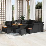 vidaXL Tuinbank Set met kussen met opslag 12 pcs Zwart Poly rattan