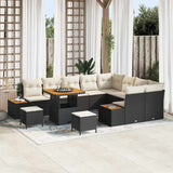 vidaXL Tuinbank Set met kussen met opslag 12 pcs Zwart Poly rattan