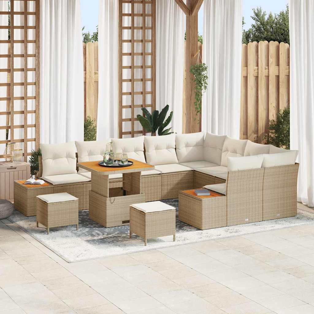 vidaXL Tuinbank Set met kussen met opslag 12 pcs Zwart Poly rattan