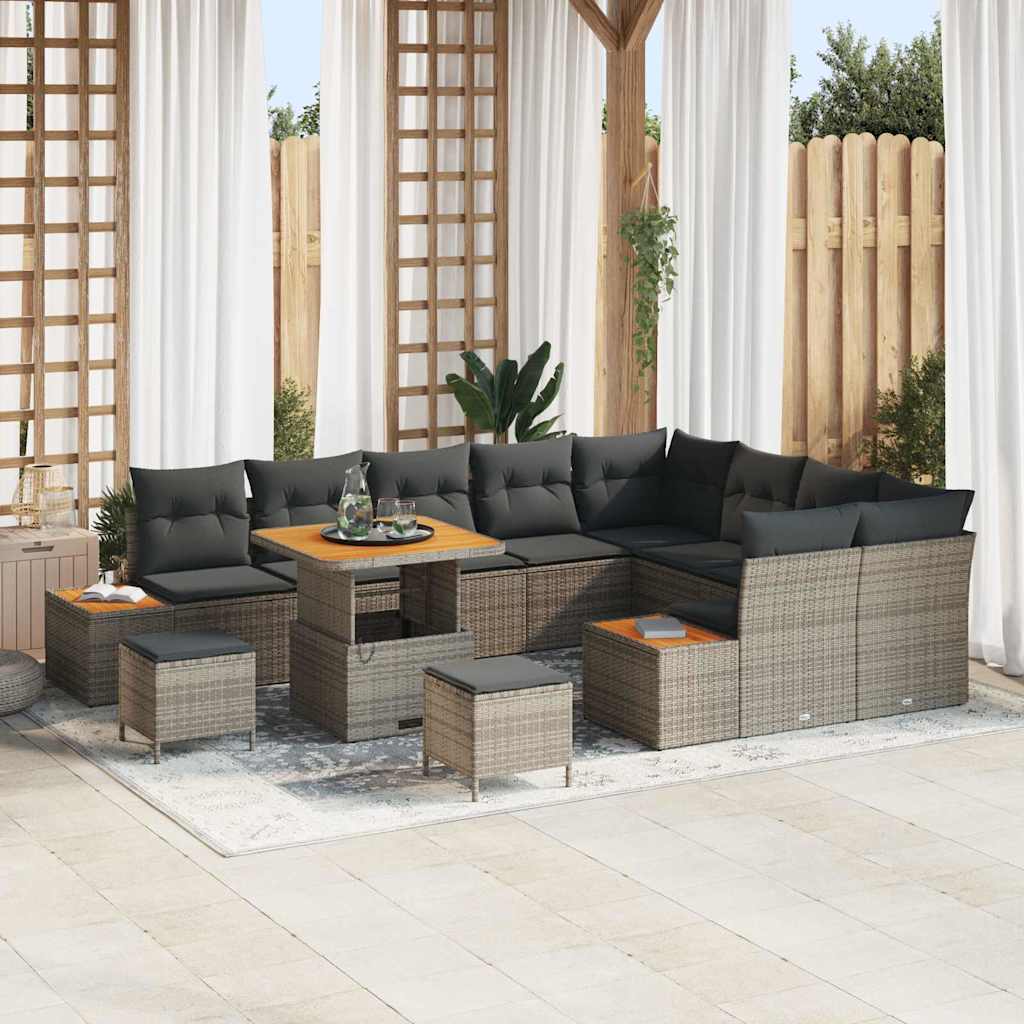 vidaXL Tuinbank Set met kussen met opslag 12 pcs Zwart Poly rattan