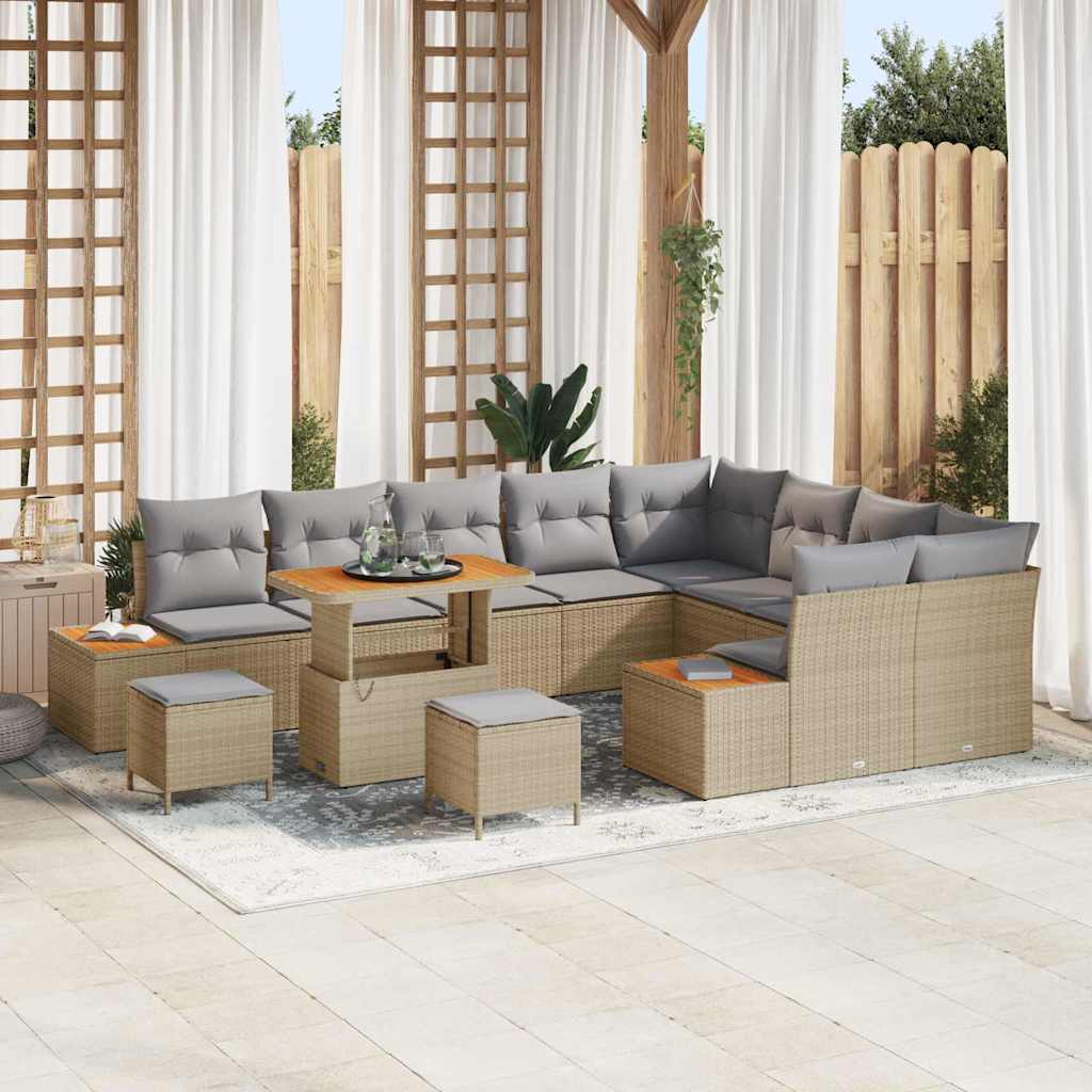 vidaXL Tuinbank Set met kussen met opslag 12 pcs Zwart Poly rattan