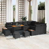 vidaXL Tuinbank Set met kussen met opslag 12 pcs Zwart Poly rattan