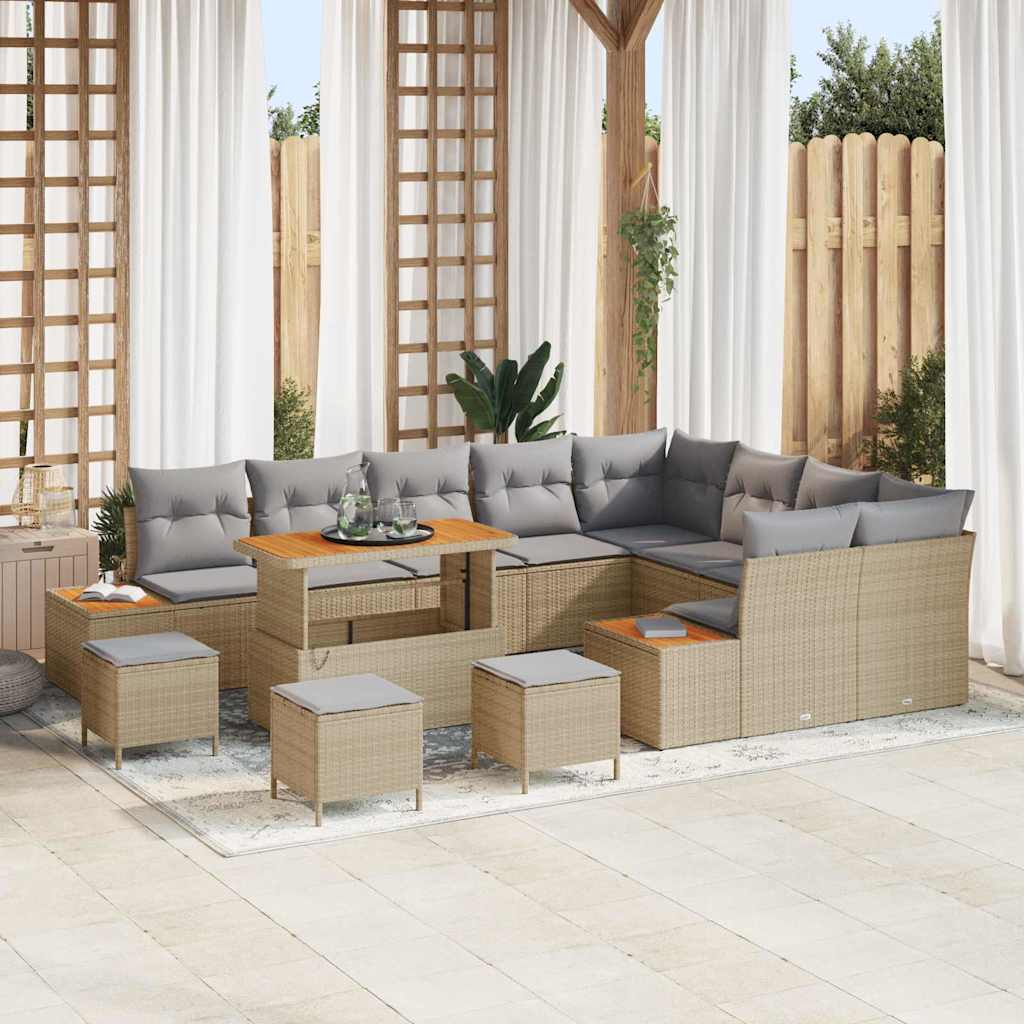 vidaXL Tuinbank Set met kussen met opslag 12 pcs Zwart Poly rattan