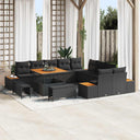 vidaXL Tuinbank Set met kussen met opslag 13 pcs Zwart Poly rattan