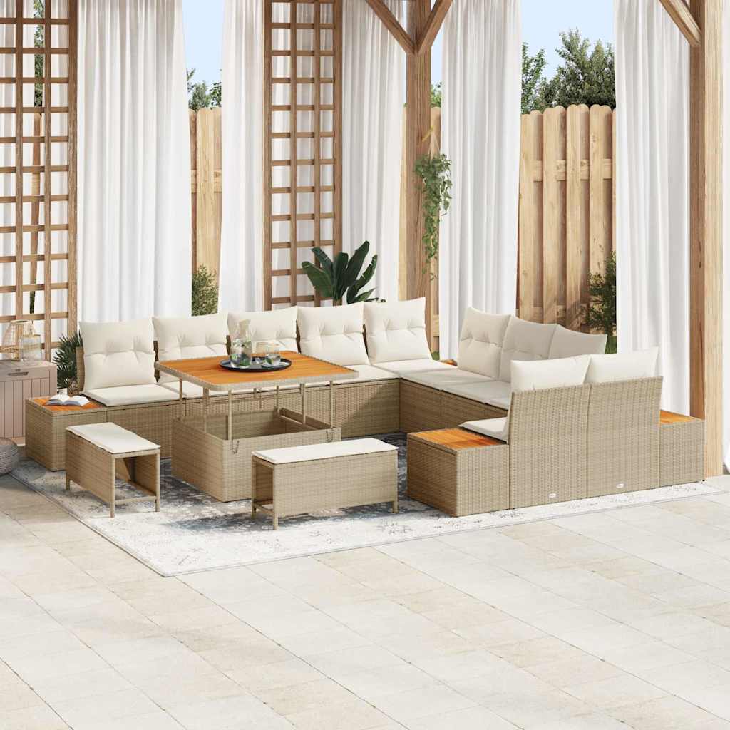 vidaXL Tuinbank Set met kussen met opslag 13 pcs Zwart Poly rattan