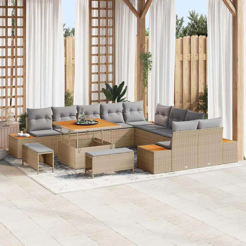 vidaXL Tuinbank Set met kussen met opslag 13 pcs Zwart Poly rattan