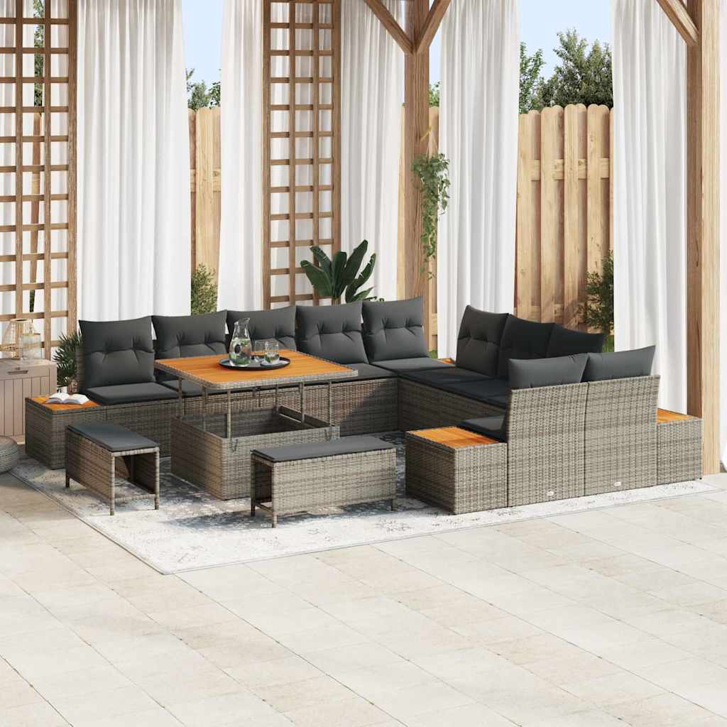 vidaXL Tuinbank Set met kussen met opslag 13 pcs Zwart Poly rattan