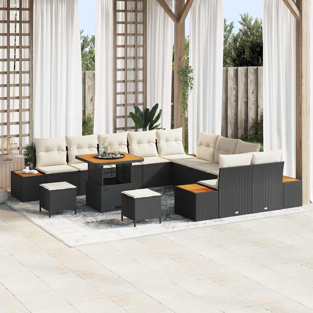 vidaXL Tuinbank Set met kussen met opslag 13 pcs Zwart Poly rattan