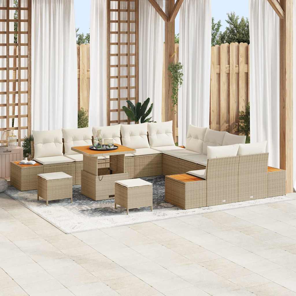 vidaXL Tuinbank Set met kussen met opslag 13 pcs Zwart Poly rattan