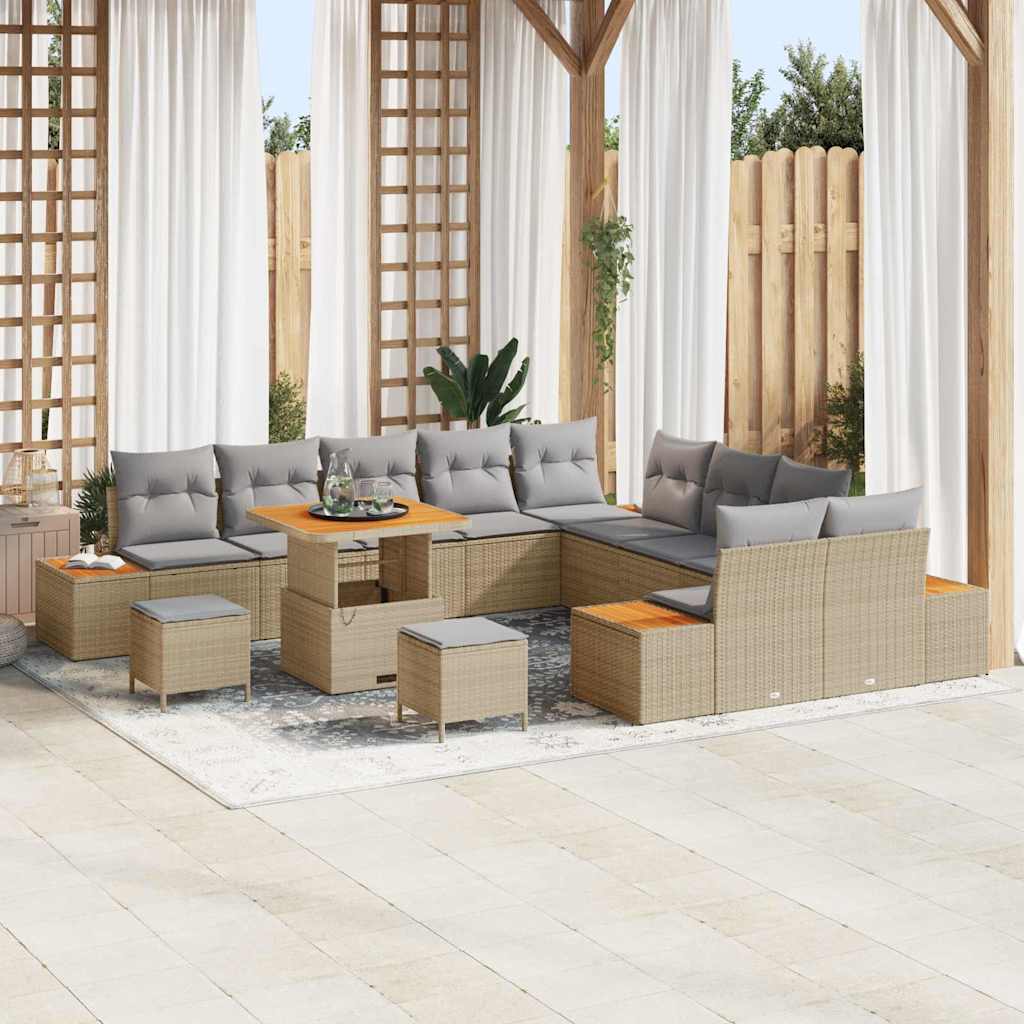 vidaXL Tuinbank Set met kussen met opslag 13 pcs Zwart Poly rattan