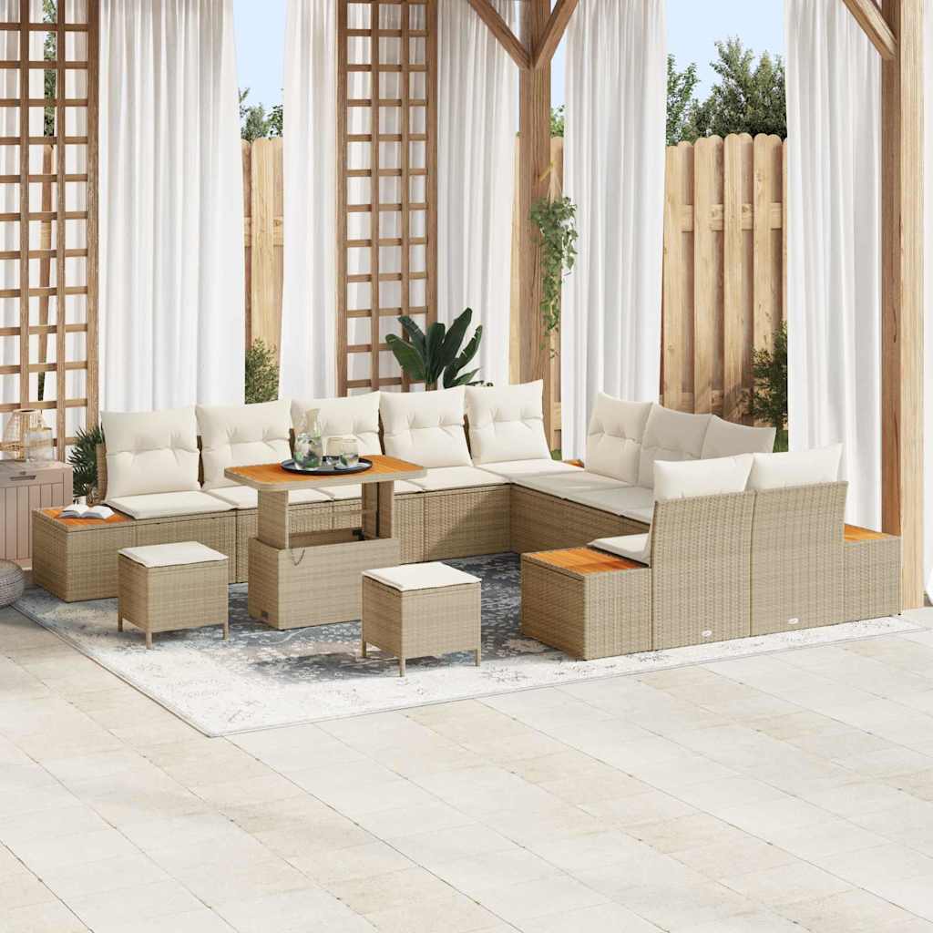 vidaXL Tuinbank Set met kussen met opslag 13 pcs Zwart Poly rattan
