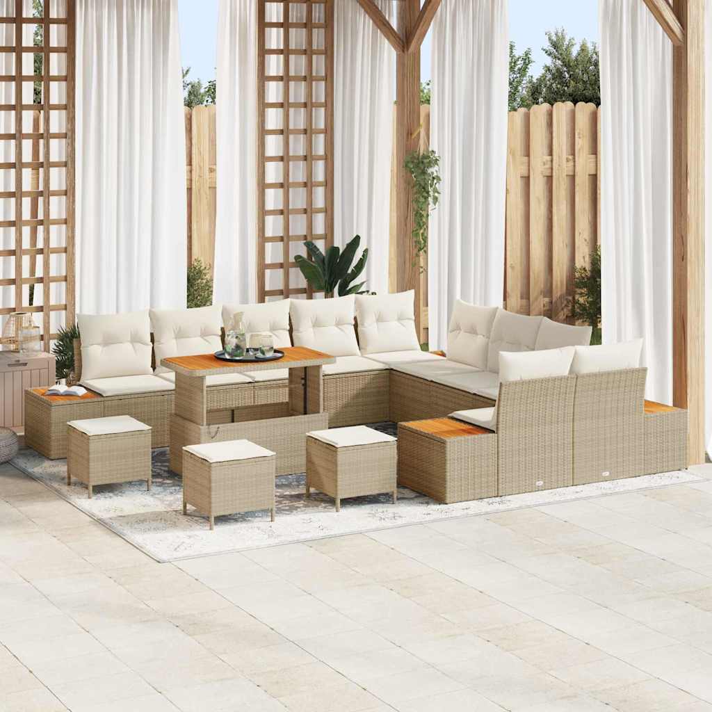 vidaXL Tuinbank Set met kussen met opslag 13 pcs Zwart Poly rattan