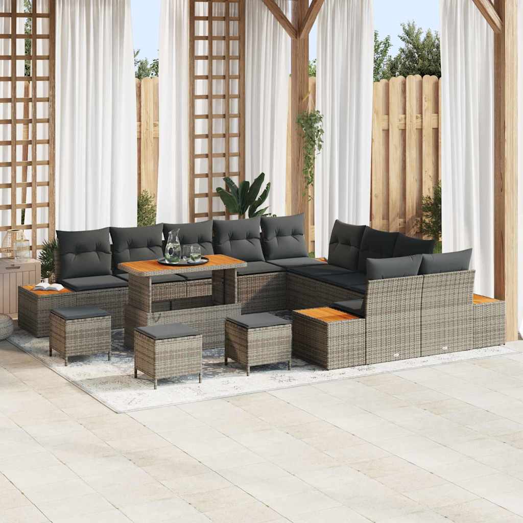 vidaXL Tuinbank Set met kussen met opslag 13 pcs Zwart Poly rattan