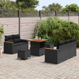 vidaXL Tuinbank Set met kussen 10 pcs Zwart poly rattan