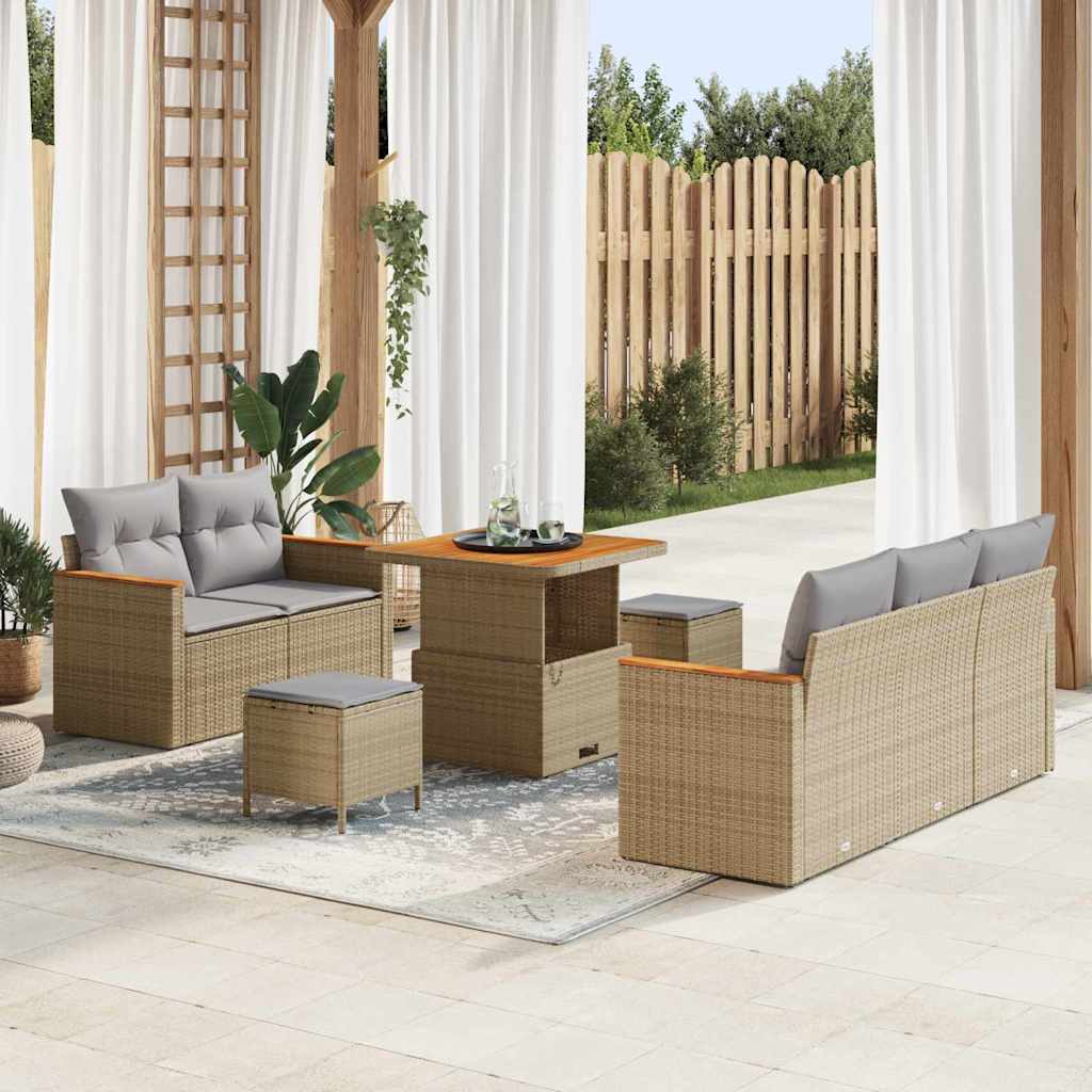 vidaXL Tuinbank Set met kussen 10 pcs Zwart poly rattan