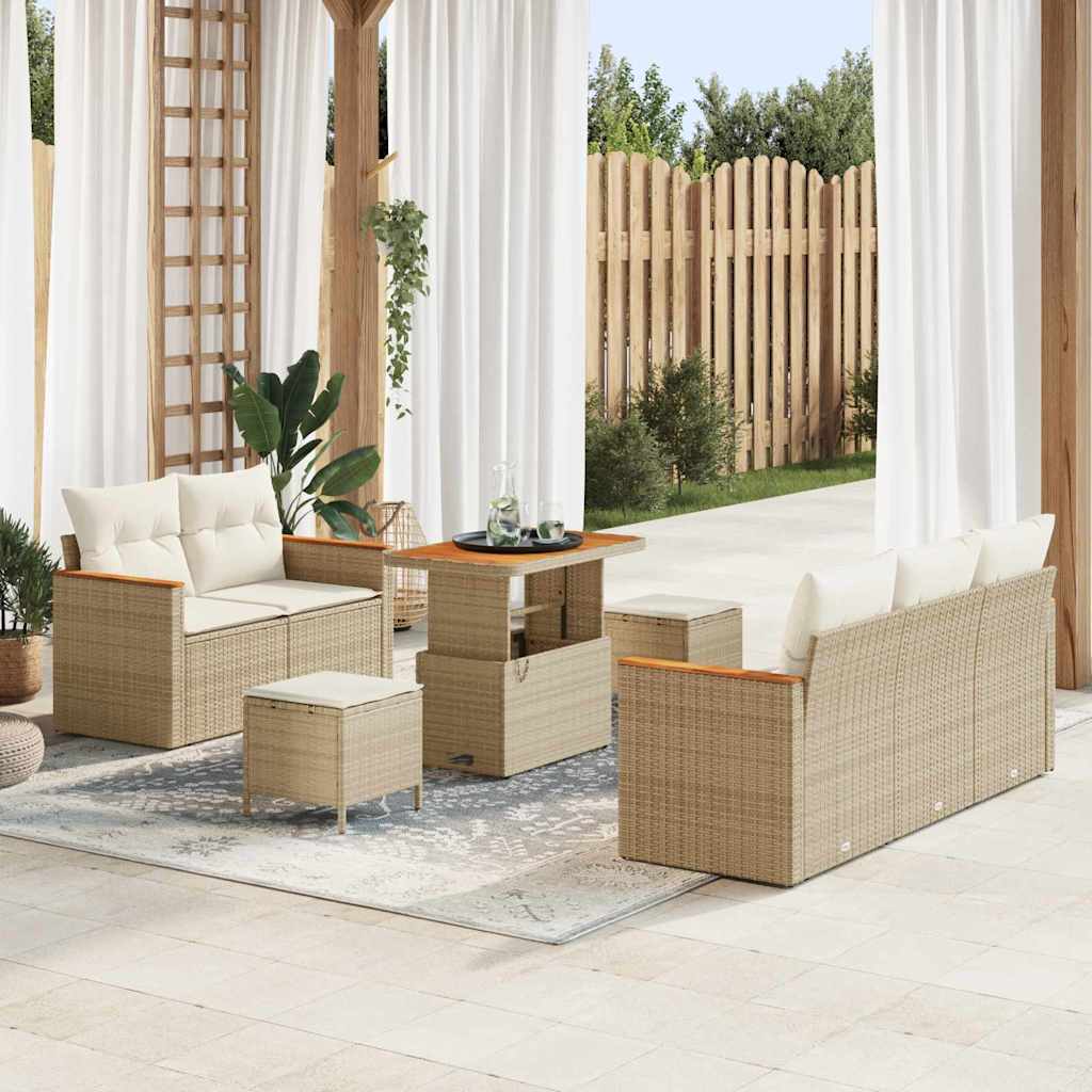 vidaXL Tuinbank Set met kussen 10 pcs Zwart poly rattan