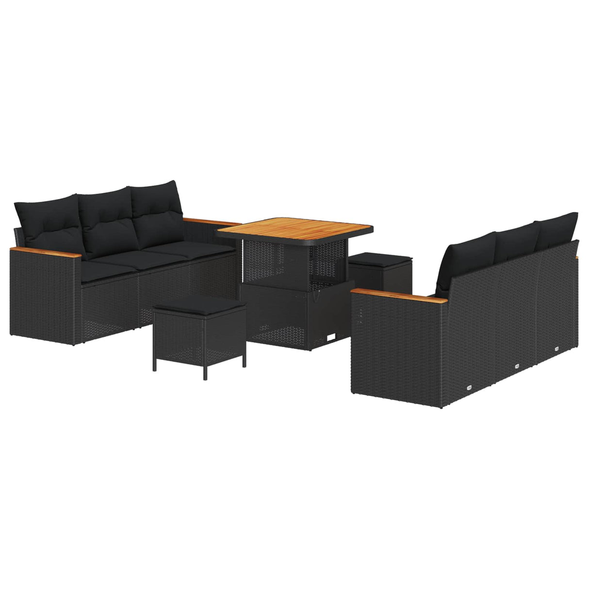 vidaXL Tuinbank Set met kussen 11 pcs Zwart poly rattan