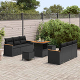 vidaXL Tuinbank Set met kussen 11 pcs Zwart poly rattan