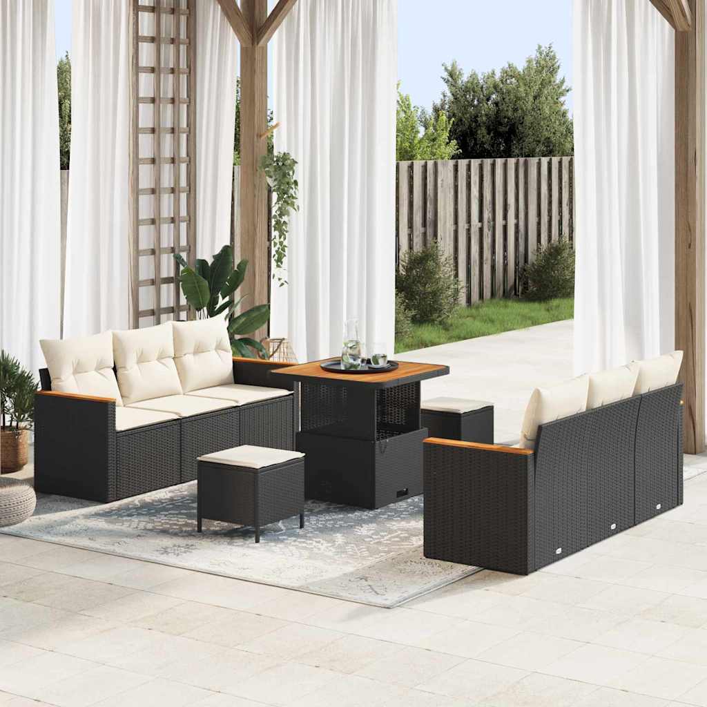 vidaXL Tuinbank Set met kussen 11 pcs Zwart poly rattan