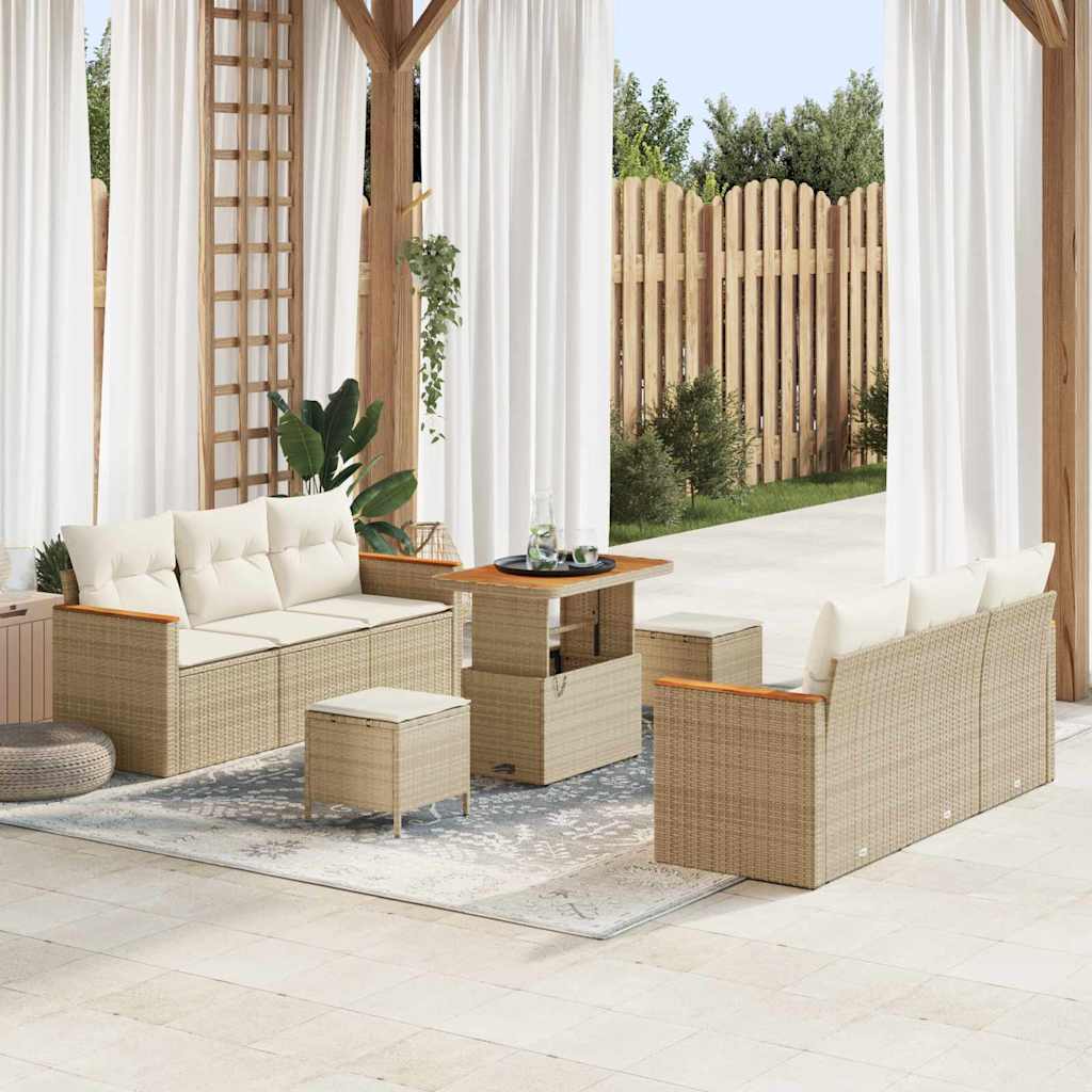 vidaXL Tuinbank Set met kussen 11 pcs Zwart poly rattan