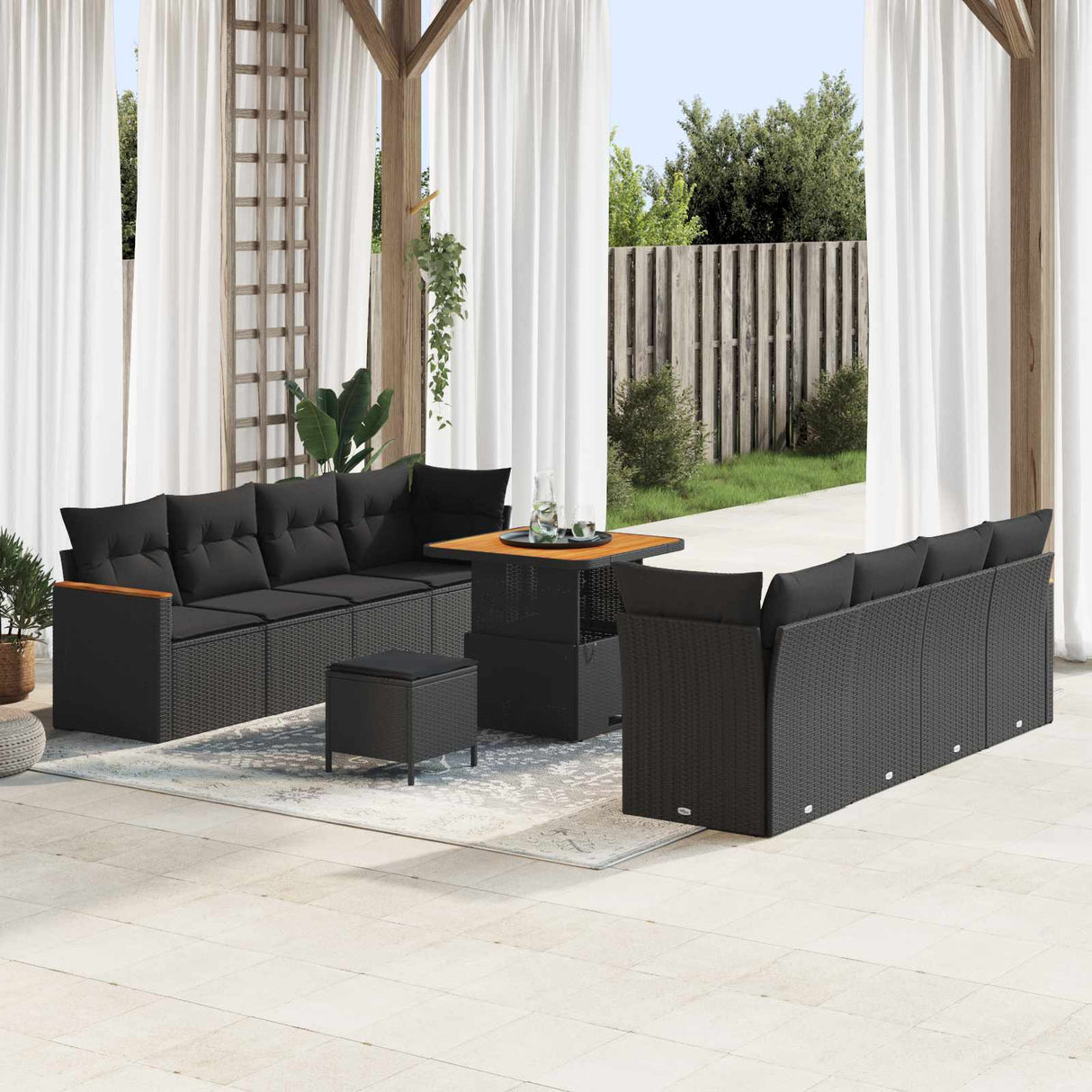 vidaXL Garden Sofa Set with cushions 12 pcs Black poly rattan