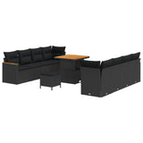 vidaXL Garden Sofa Set with cushions 12 pcs Black poly rattan