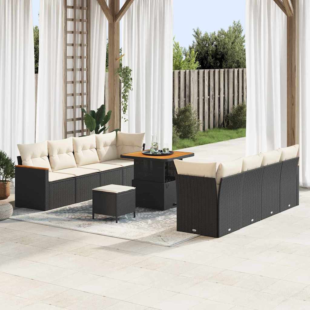 vidaXL Garden Sofa Set with cushions 12 pcs Black poly rattan