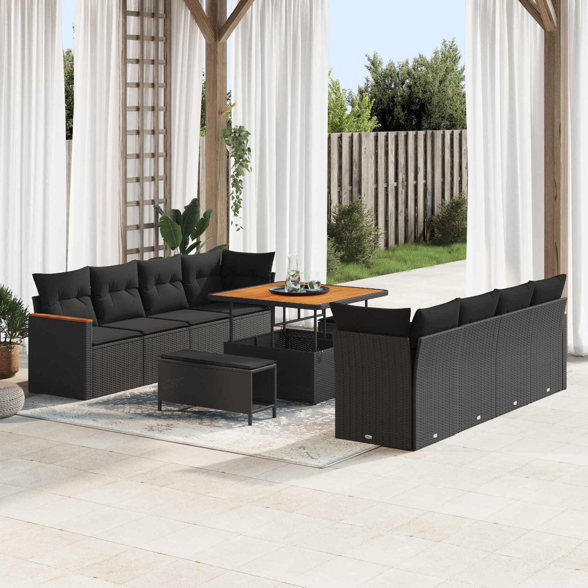 vidaXL Garden Sofa Set with cushions 12 pcs Black poly rattan
