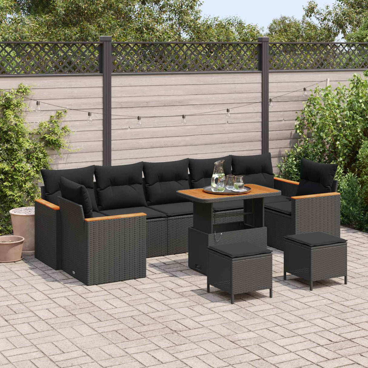 vidaXL Garden Sofa Set with cushions 10 pcs Black Poly Rattan