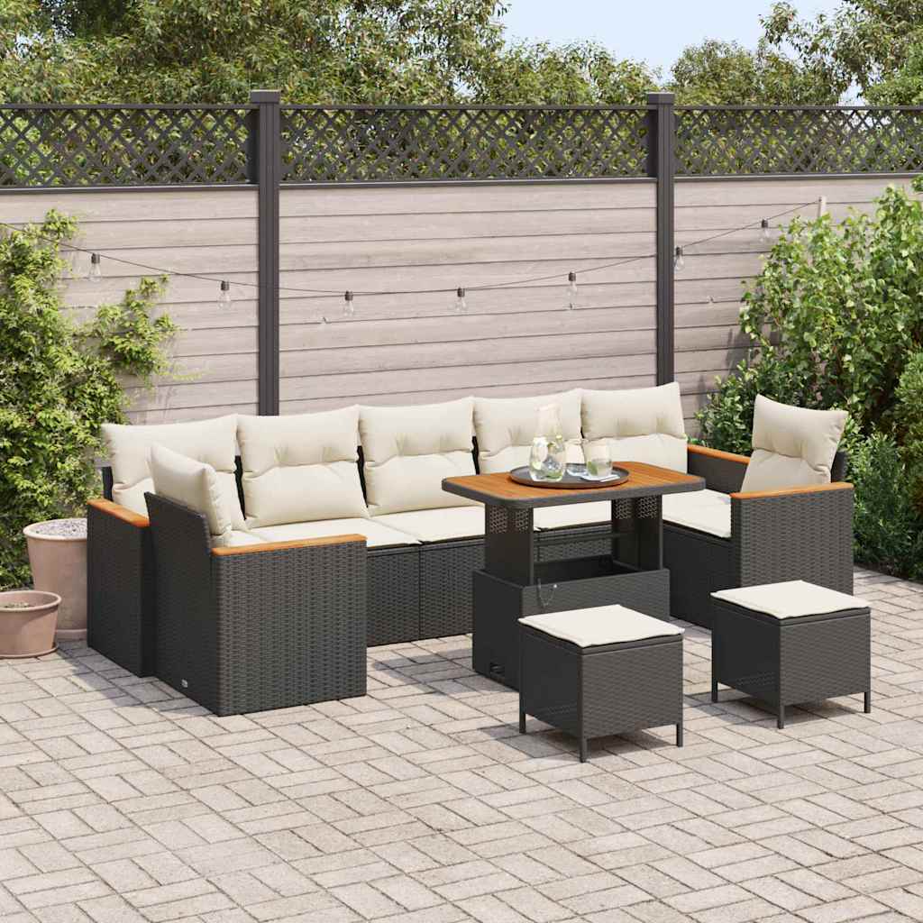 vidaXL Garden Sofa Set with cushions 10 pcs Black Poly Rattan