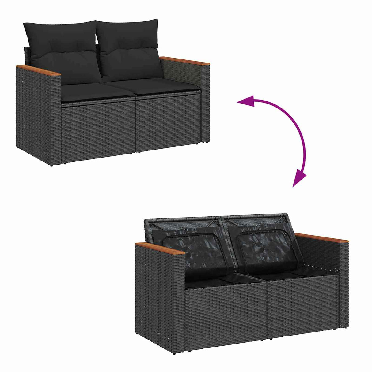 vidaXL Tuinbank Set met kussen 8 pcs Zwart Poly rattan