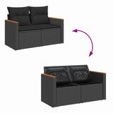 vidaXL Tuinbank Set met kussen 8 pcs Zwart Poly rattan