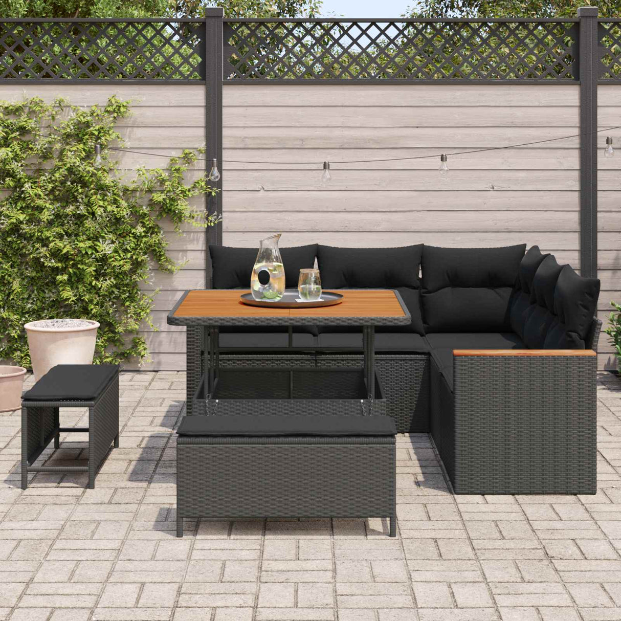 vidaXL Tuinbank Set met kussen 8 pcs Zwart Poly rattan