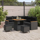 vidaXL Tuinbank Set met kussen 8 pcs Zwart Poly rattan