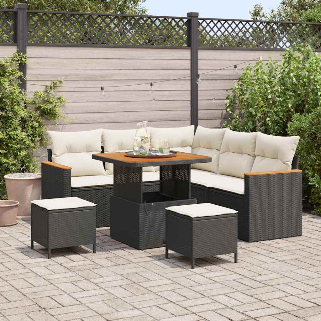vidaXL Tuinbank Set met kussen 8 pcs Zwart Poly rattan