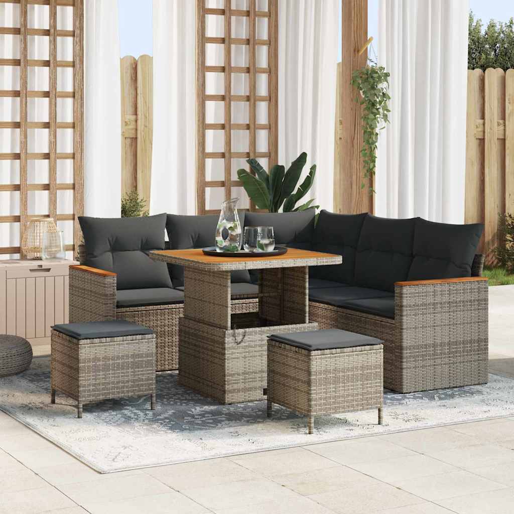 vidaXL Tuinbank Set met kussen 8 pcs Zwart Poly rattan
