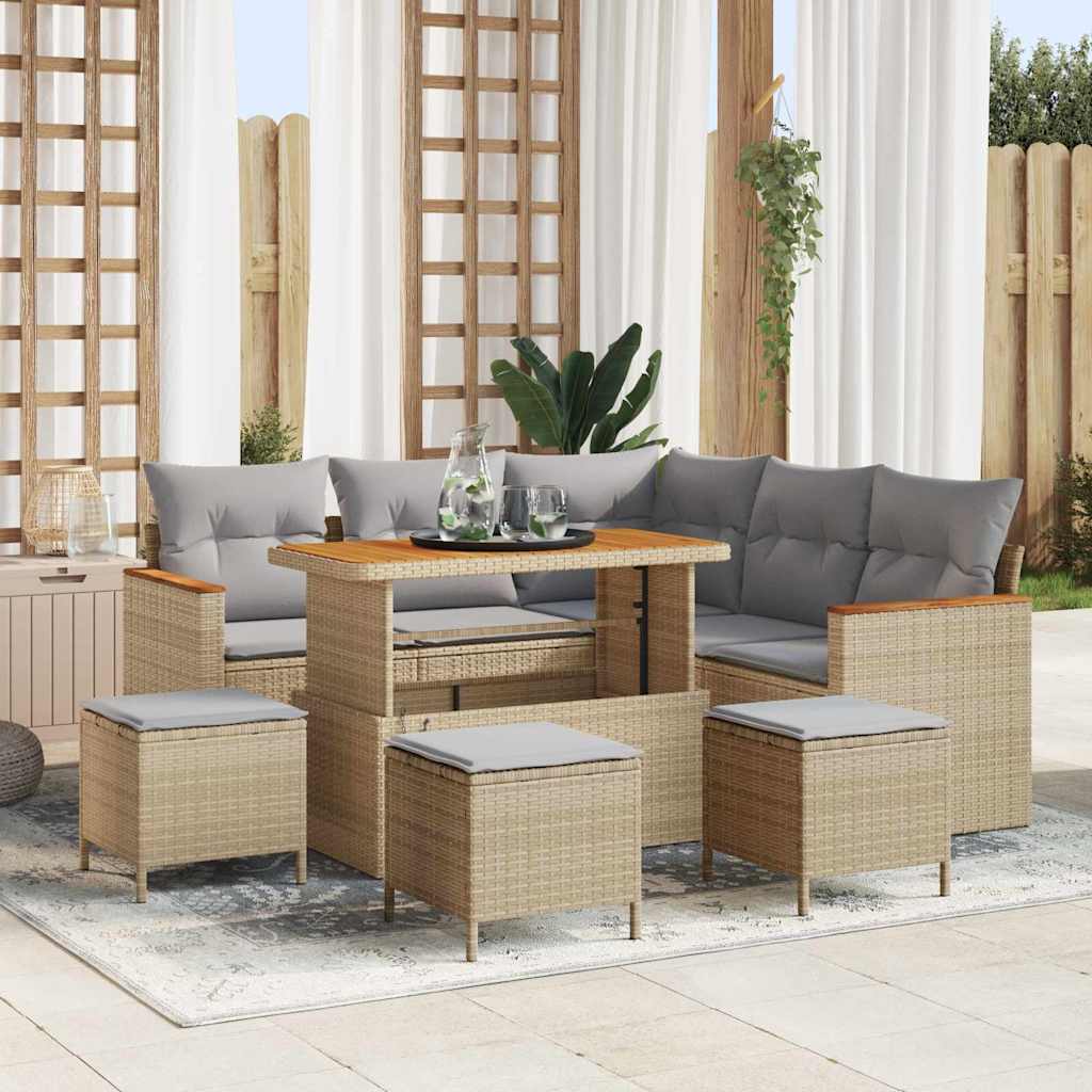 vidaXL Tuinbank Set met kussen 8 pcs Zwart Poly rattan