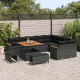 vidaXL Tuinbank Set met kussen met opslag 12 pcs Zwart Poly Riet
