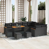 vidaXL Tuinbank Set met kussen met opslag 12 pcs Zwart Poly Riet