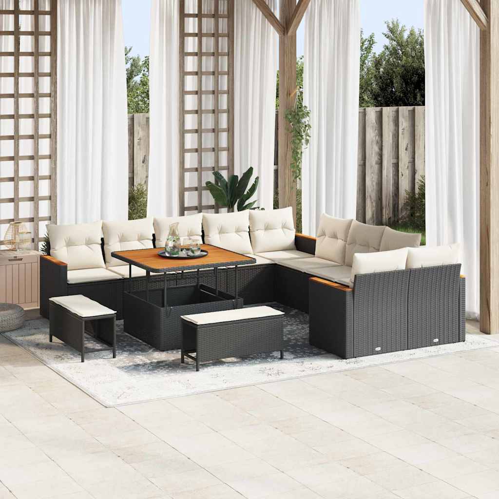 vidaXL Tuinbank Set met kussen 13 pcs Zwart poly rattan