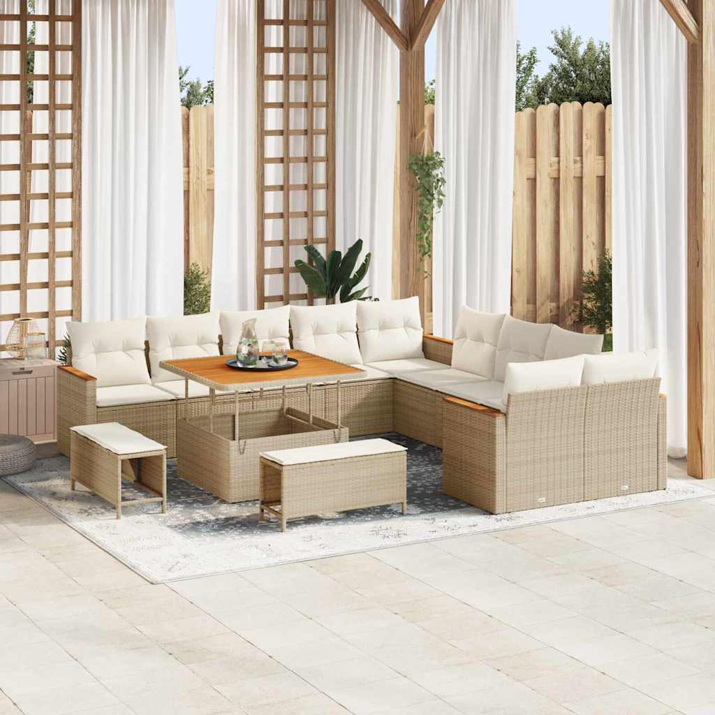 vidaXL Tuinbank Set met kussen 13 pcs Zwart poly rattan